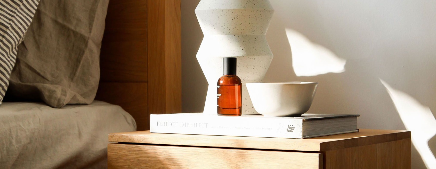 bedside table with decor